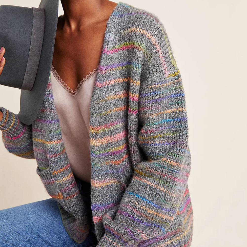 ANTHROPOLOGIE x T.LA Malia Rainbow Cardigan Gray Marled {3E14}